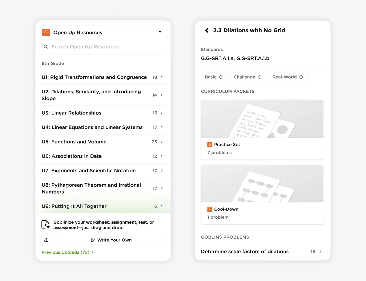 Goblins content aligned to Open Up Resources