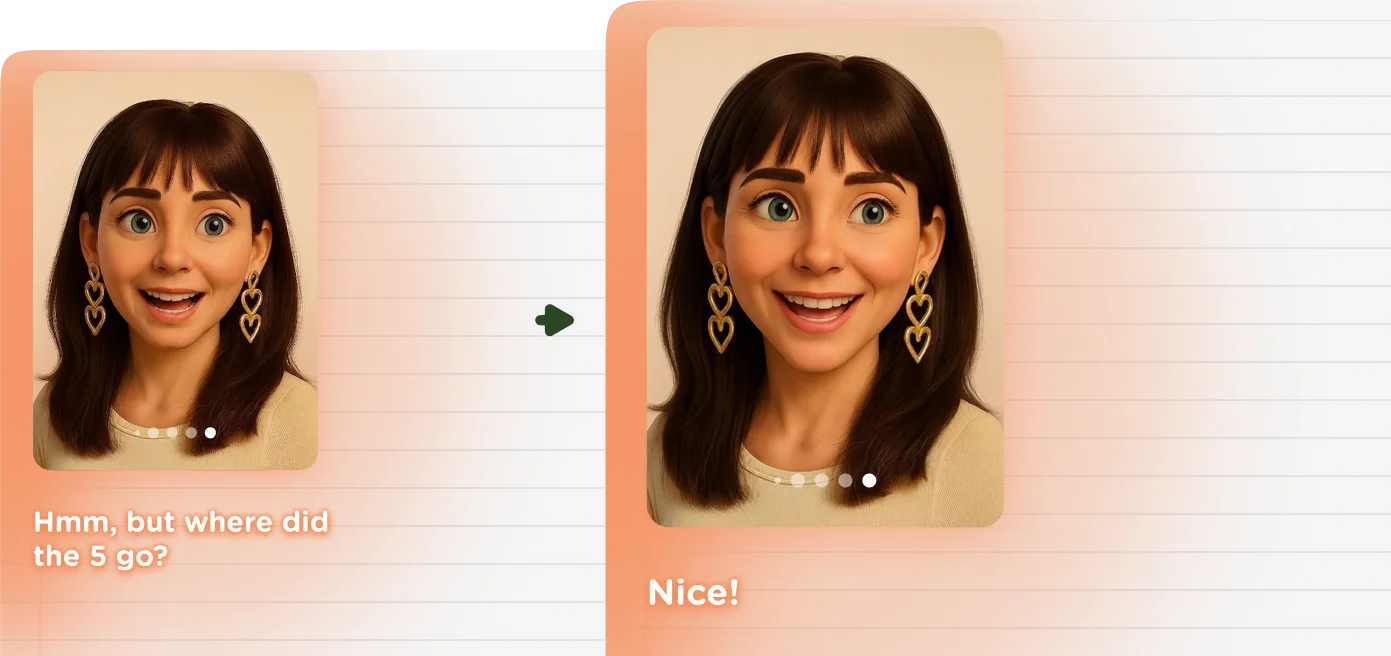 A Goblins avatar asking “Hmm, but where did the 5 go?”, then responding “Nice!”