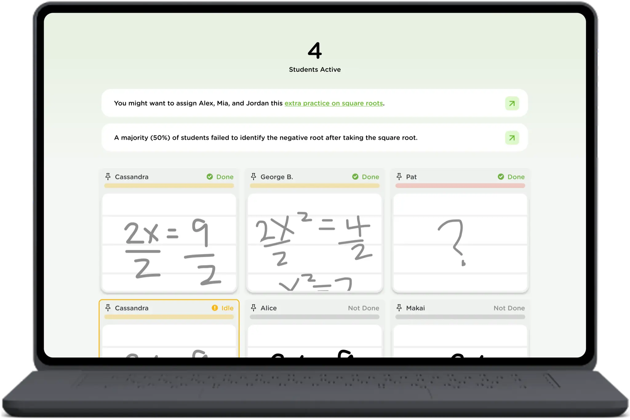 Dashboard showing student work in real-time